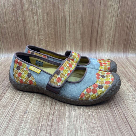 Keen Shoes - Keen Harvest Mary Jane Flats Gray Polka Dot Womens 10 Canvas Hook Loop Shoes
